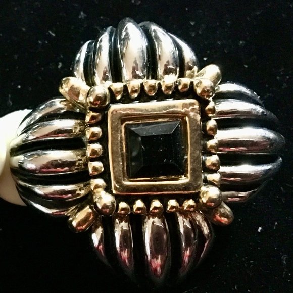 Vintage Retro 80's Designer Clip-On Earrings Silver Gold Gemstone Women's Chunky - Picture 5 of 12